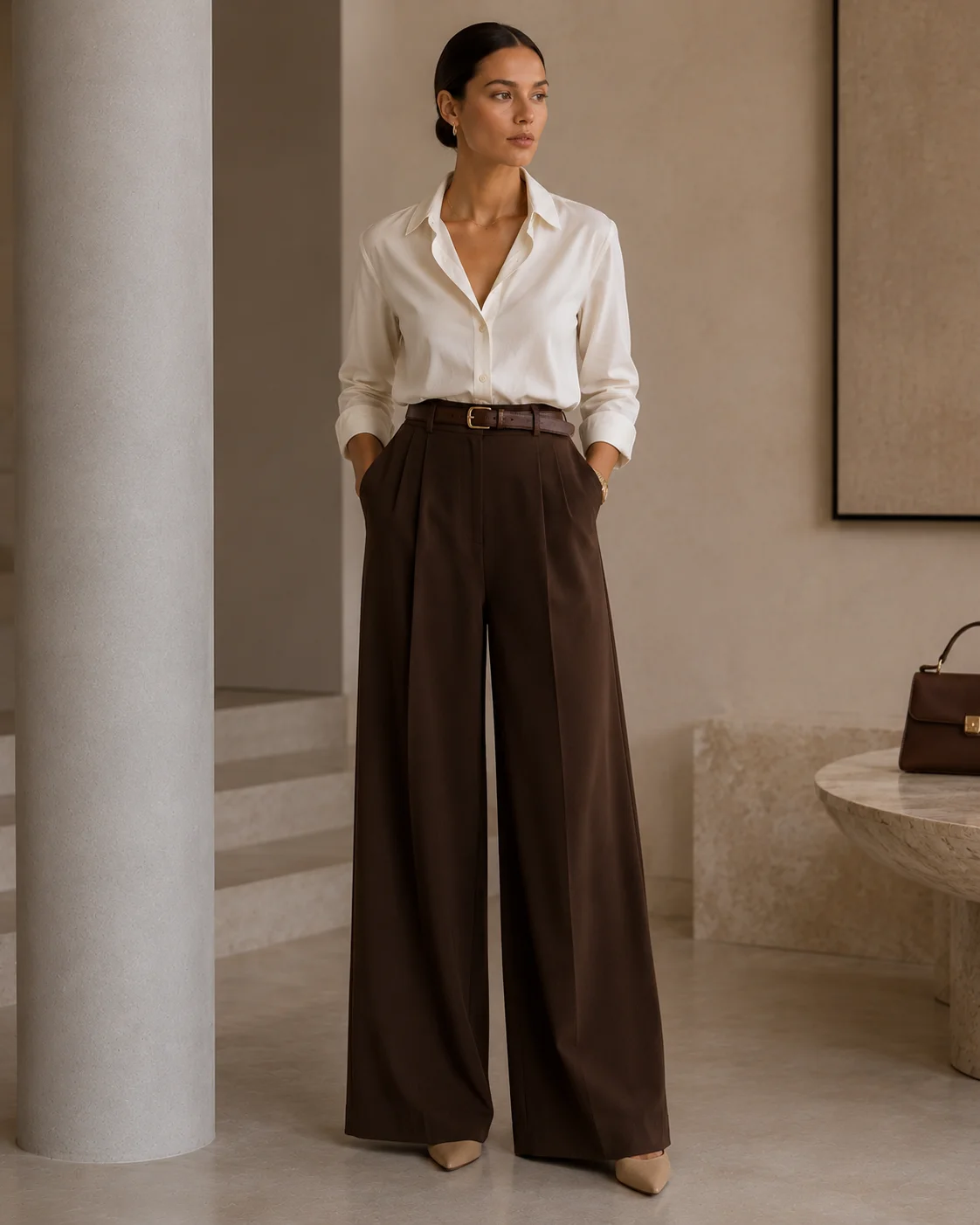 Piece 13: Wide-Leg Trousers in Chocolate Brown