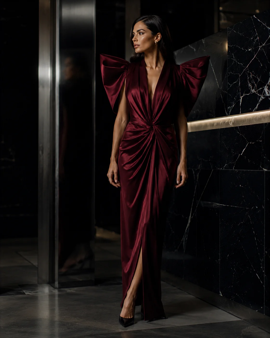 Outfit 2: The Statement Shoulder Dress