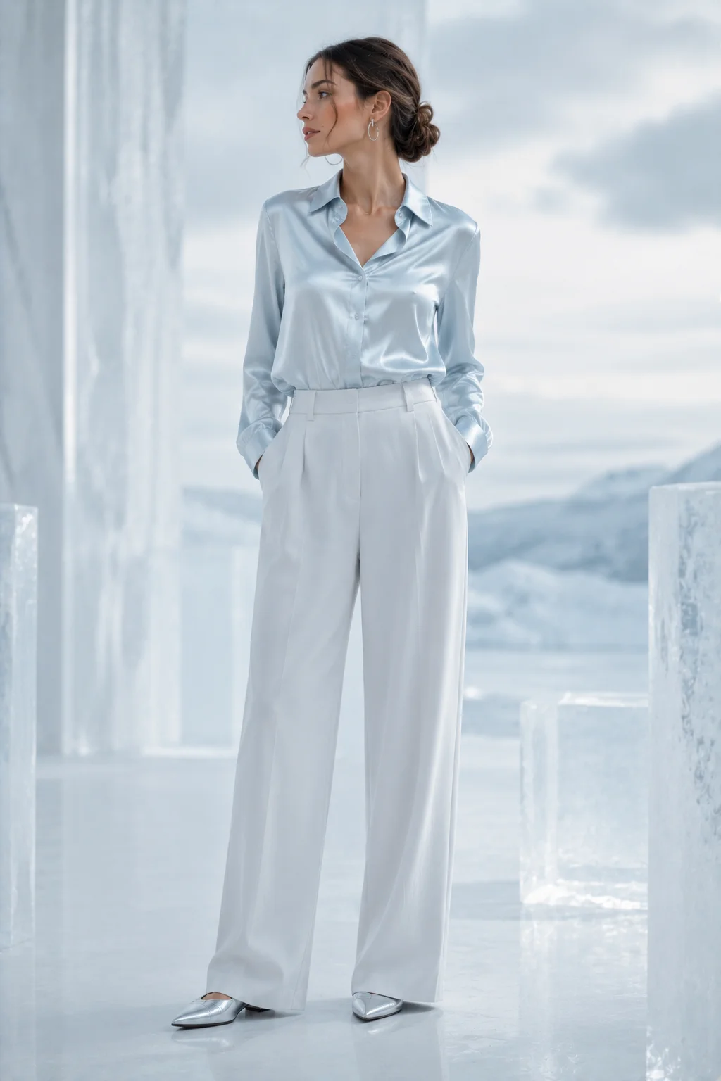 Outfit 2: The Icy Satin Blouse Look