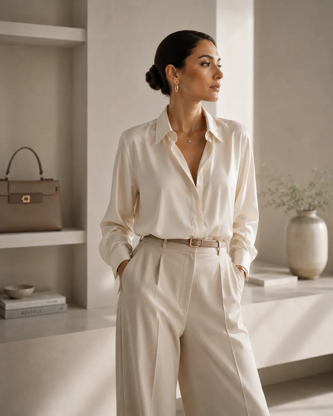 Piece 2: The Cream Silk or Silk-Feel Blouse