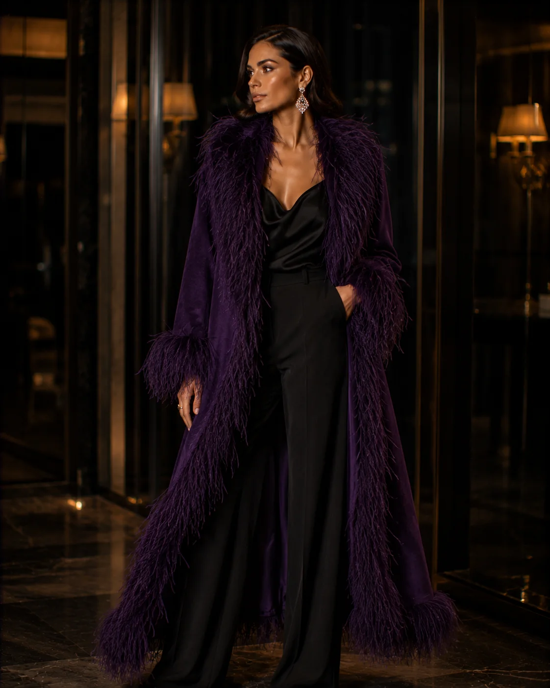 Outfit 6: The Feather Trim Coat