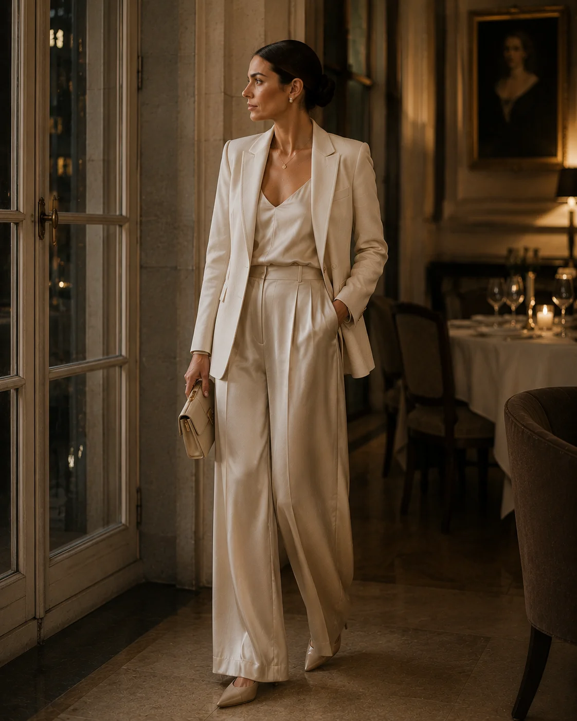 Look 8: The Blazer With Silk Trousers