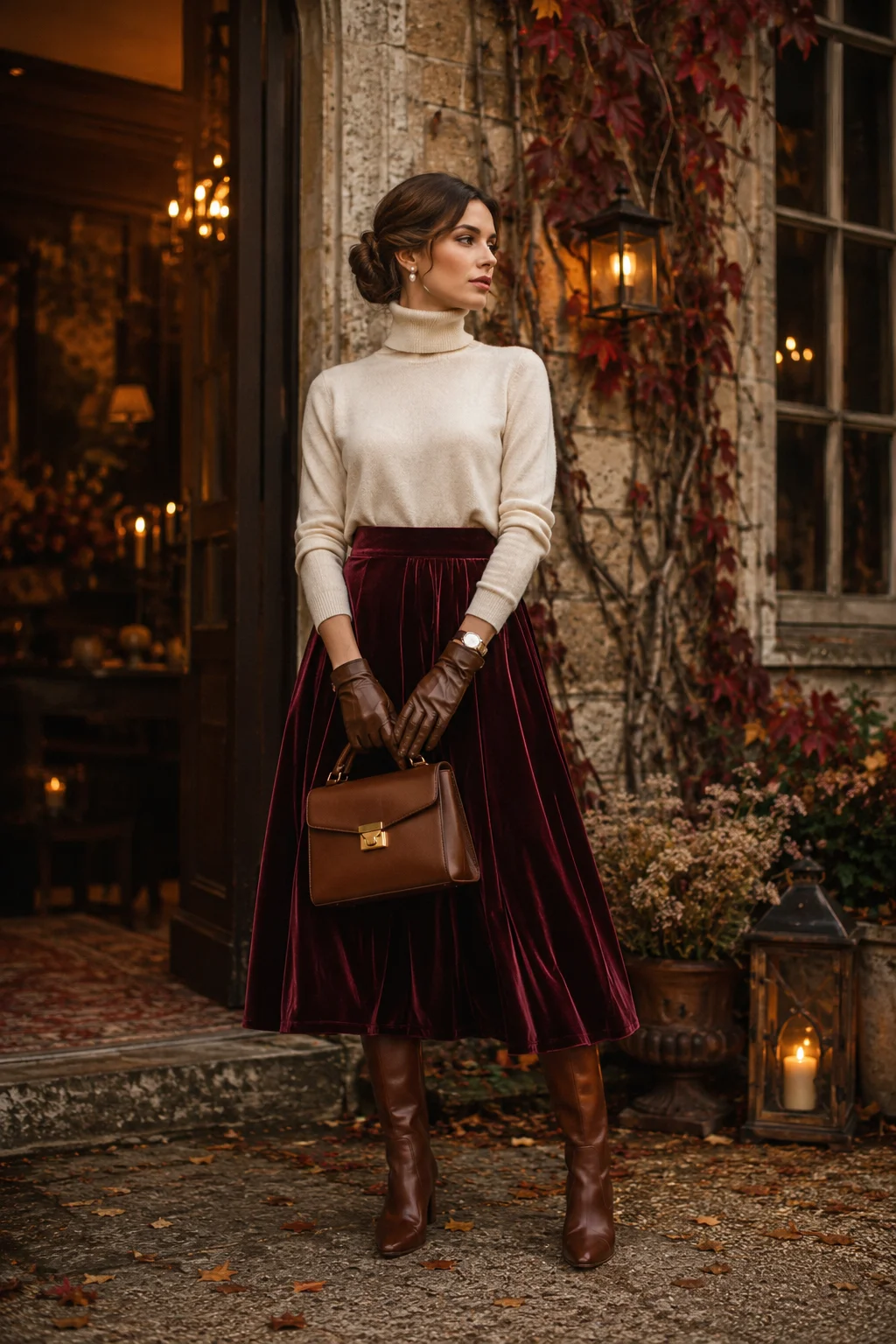 Outfit 9: The Velvet Midi Skirt Fall