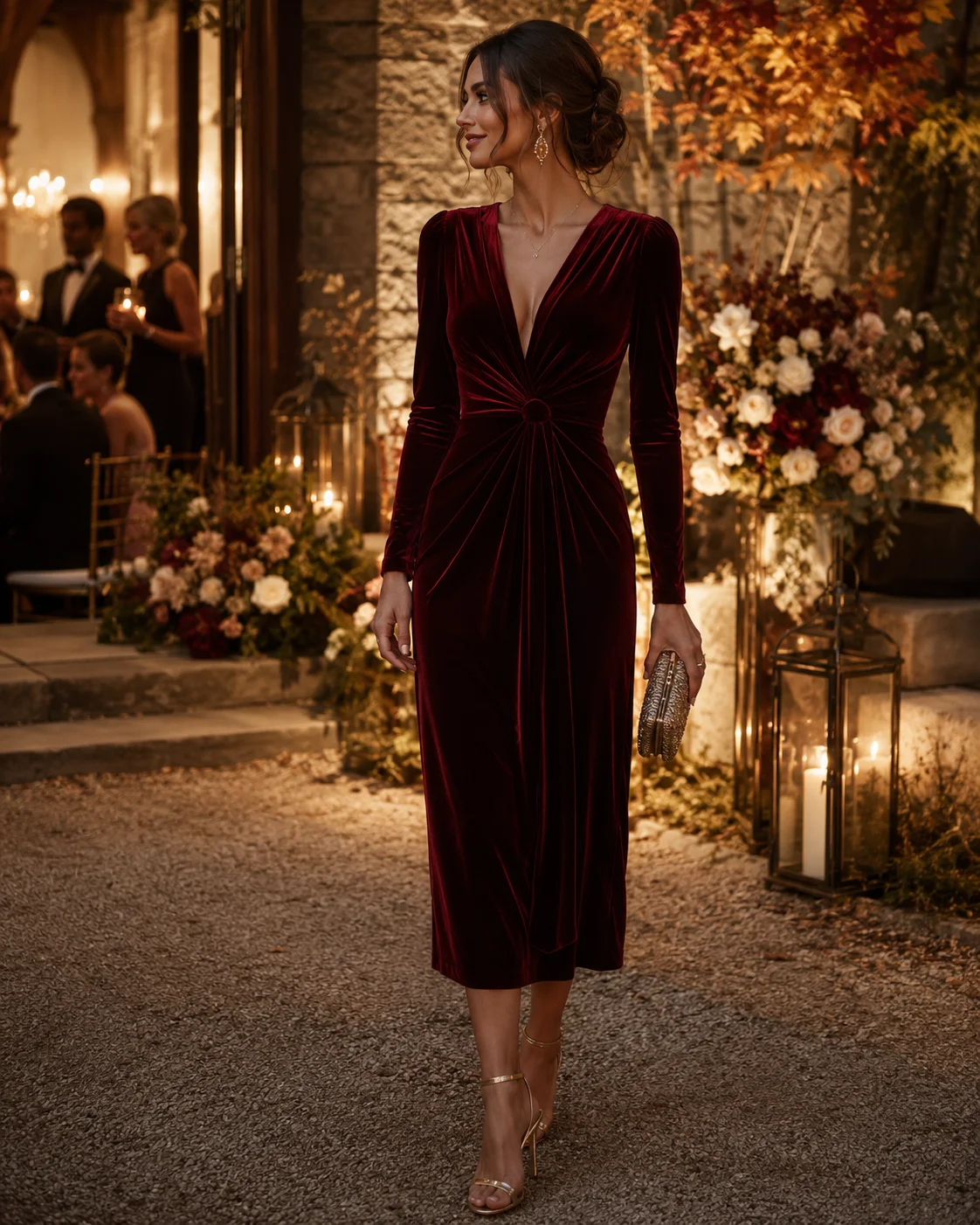Outfit 1: The Burgundy Velvet Midi Dress