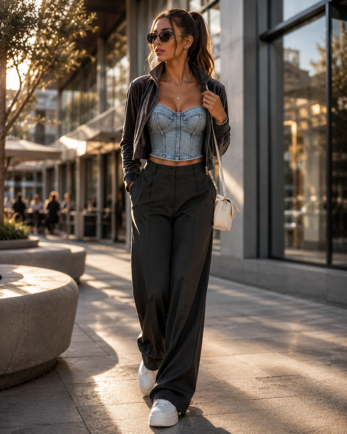 Idea 1: Velour Top Over a Denim Corset