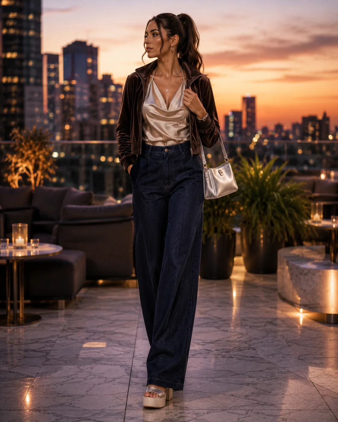 Idea 2: Velour Trousers With a Bandana Blouse