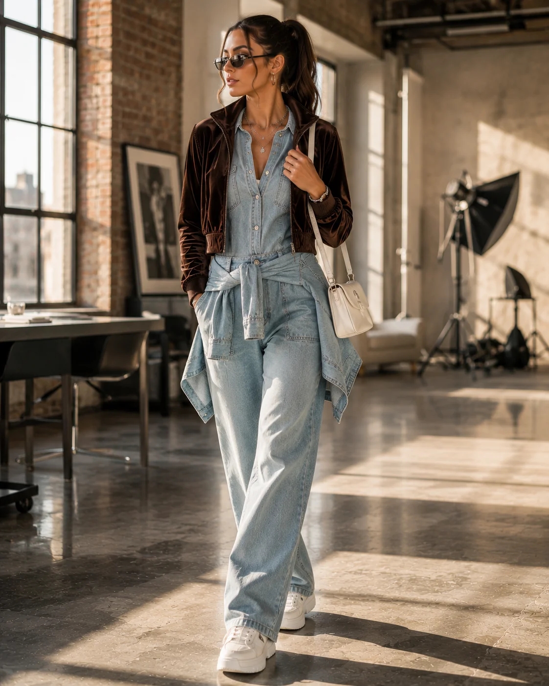 Idea 6: Velour Jacket With a Denim Boiler Suit Underneath
