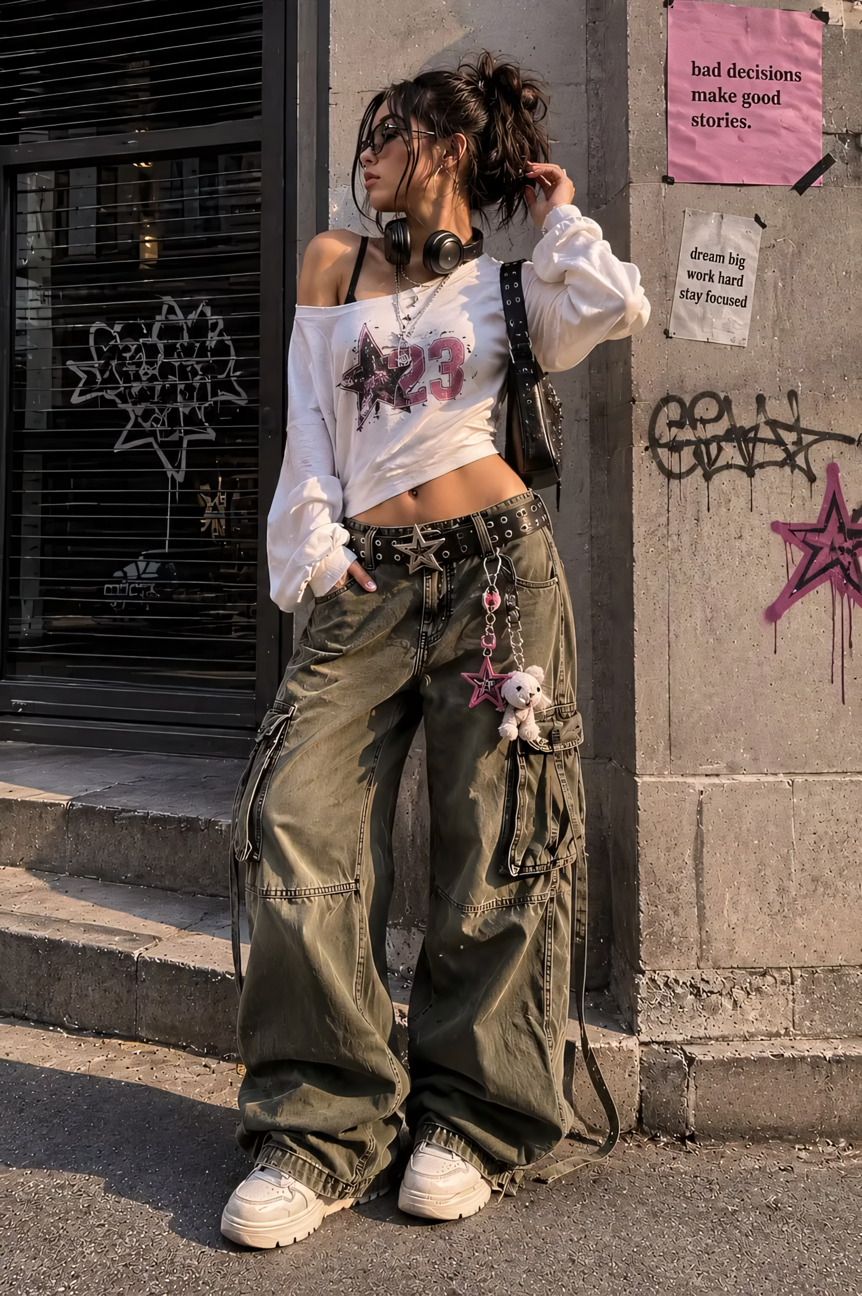 Outfit 9: The Olive Cargo and Star Print Top